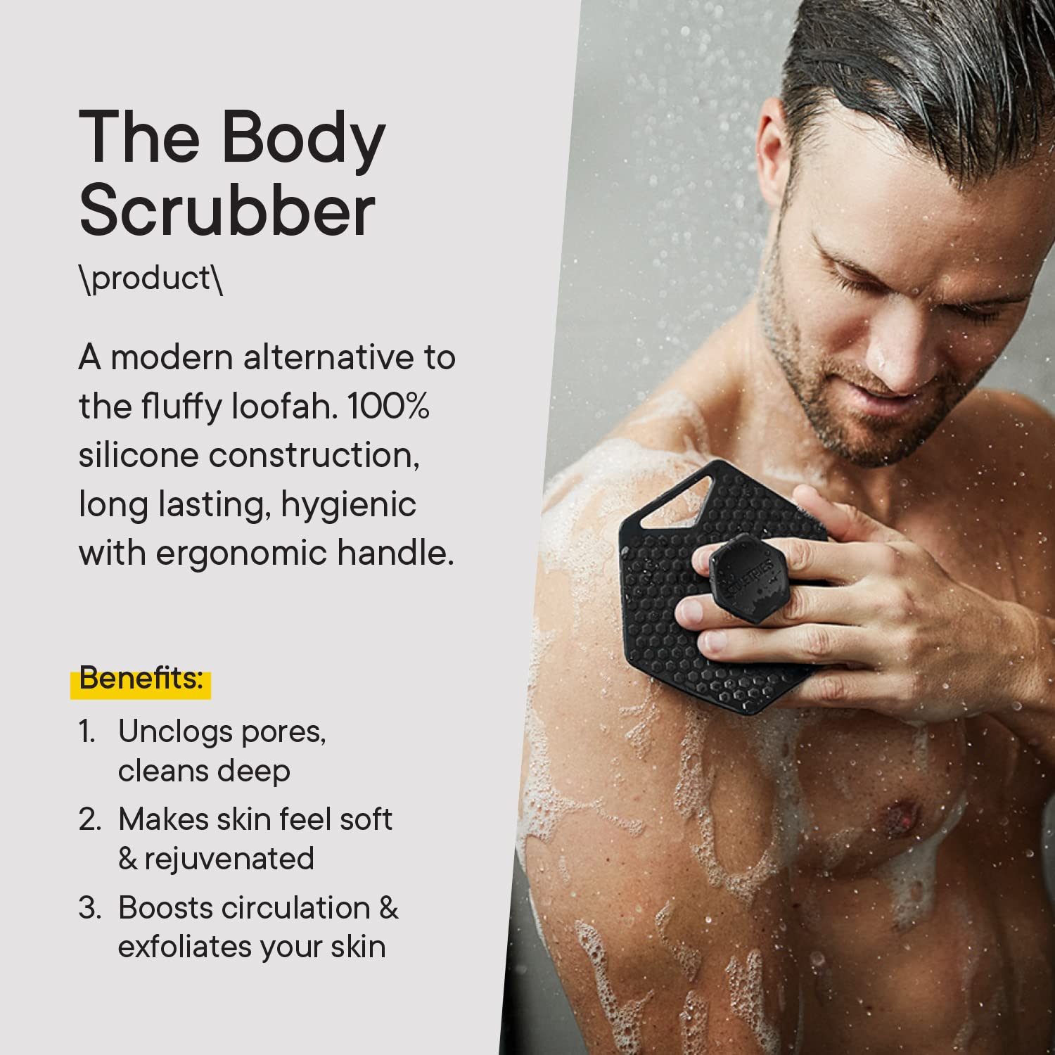 Tooletries - Body Scrubber - Silicone Exfoliating Scrubber - Bathroom & Shower Accessories for Men, Travel Essentials for Men - Durable & Long Lasting Body Wash Scrubber for Men - Charcoal